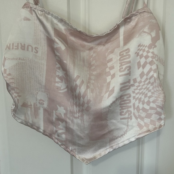 Pacsun Pink and White Graphic Tank Crop Top size small tye back - Picture 2 of 8